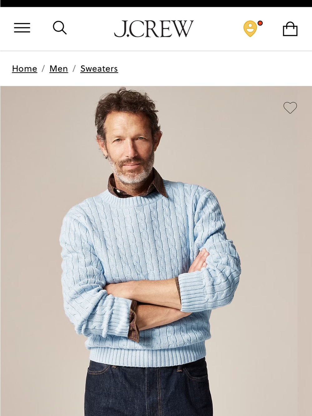 J. Crew Men's Sky Blue Cable-Knit Crewneck Sweater